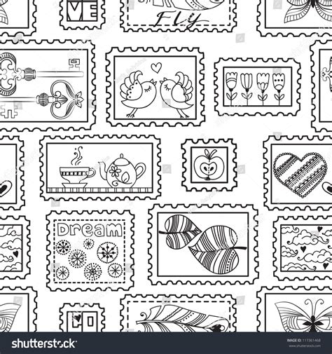 Vector Seamless Pattern Postal Stamps Seamless Stock Vector Royalty