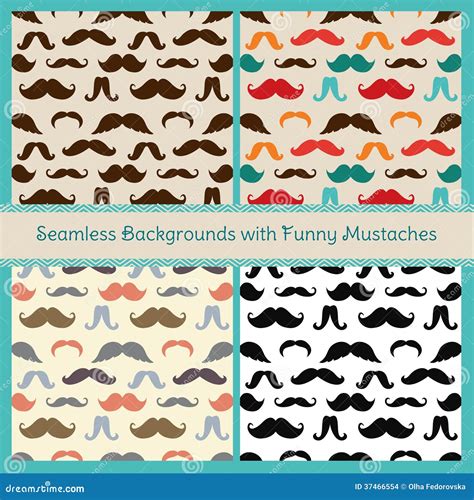 Hipster Mustaches Vector Seamless Patterns Stock Vector Illustration