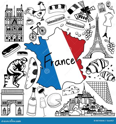 Travel To France Doodle Drawing Icon Editorial Photo Illustration Of