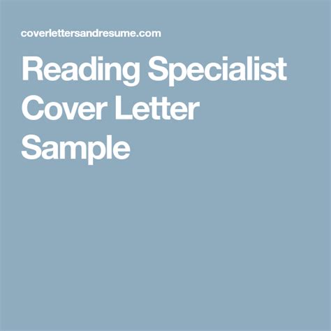 Reading Specialist Cover Letter Sample Cover Letter Sample Reading