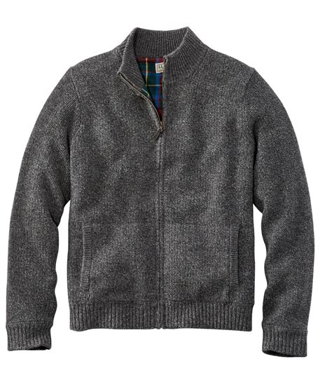 Mens Llbean Classic Ragg Wool Sweater Full Zip Flannel Lined At Ll
