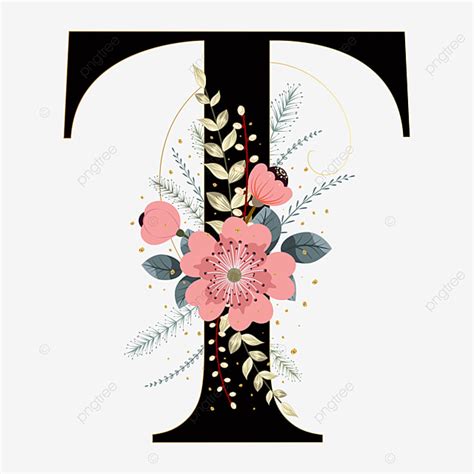 Alfabeto Floral Letra T Tipografía Con Flores Y Hojas Celebración