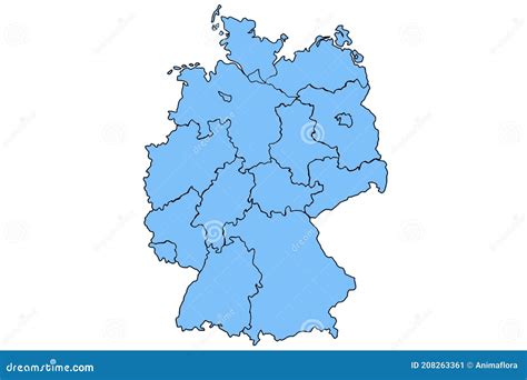 Germany Map And Federal States Map Vector Blue Stock Illustration
