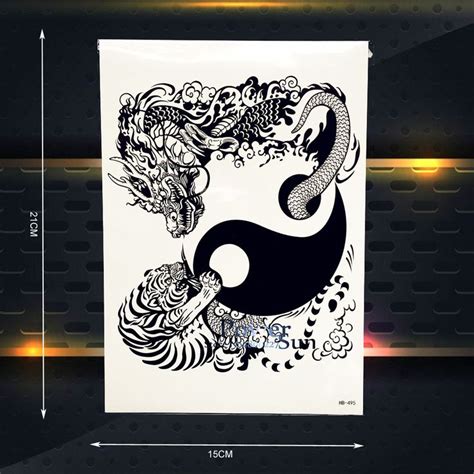 Tai Chi Designs Temporary Tattoo Black Totem Tattoo Dragon Tiger