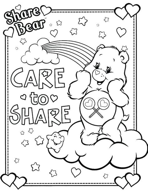 A Coloring Page With A Teddy Bear Holding A Heart And The Words Care To