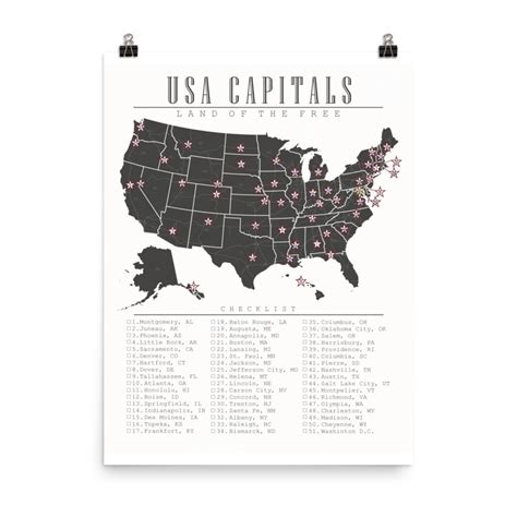Usa Capitals Travel Checklist Map Poster Etsy Israel