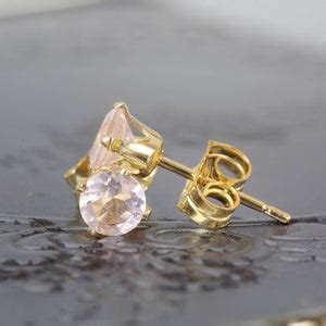 Rose Quartz Studs Dainty Earrings Studs Gold Stud Earrings Etsy