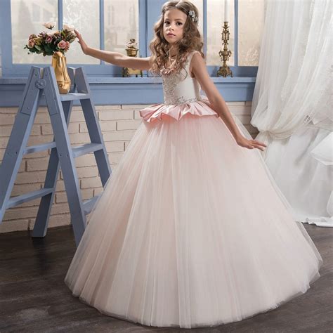 Pink Princess Flower Girl Dresses Ball Gown With Beads Beauty Little