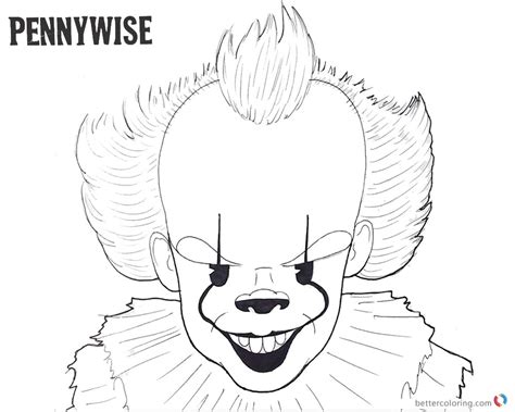Pennywise coloring pages ideas with printable pdf. Pennywise Coloring Pages Inktober Black and White - Free ...