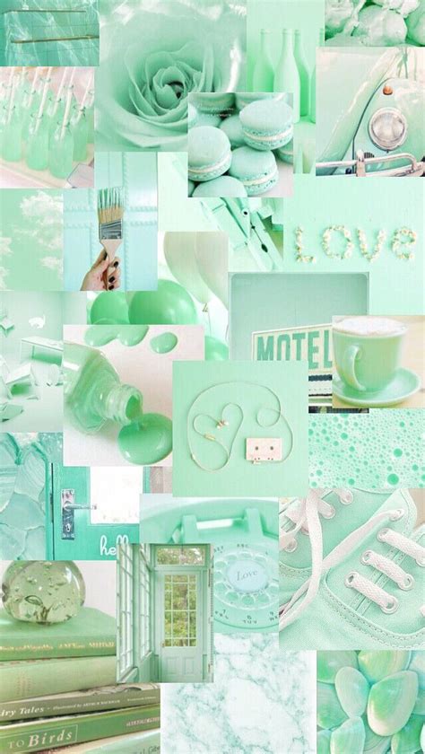 A Collage Of Pastel Green And White Items