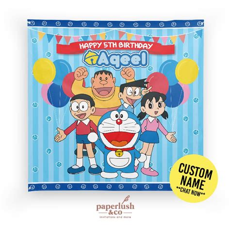 Birthday Banner Birthday Backdrop Hari Jadi Doraemon Shopee