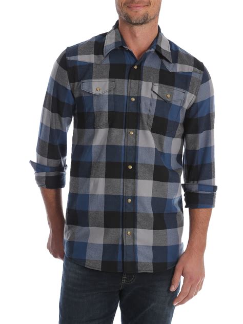 Wrangler Mens And Big And Tall Long Sleeve Snap Flannel Shirt Up To