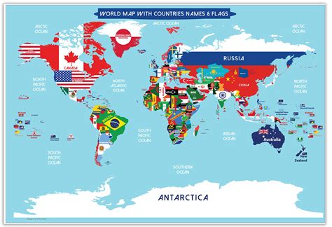 World Map Poster With Countries Flags For Kids 13x19 World Map