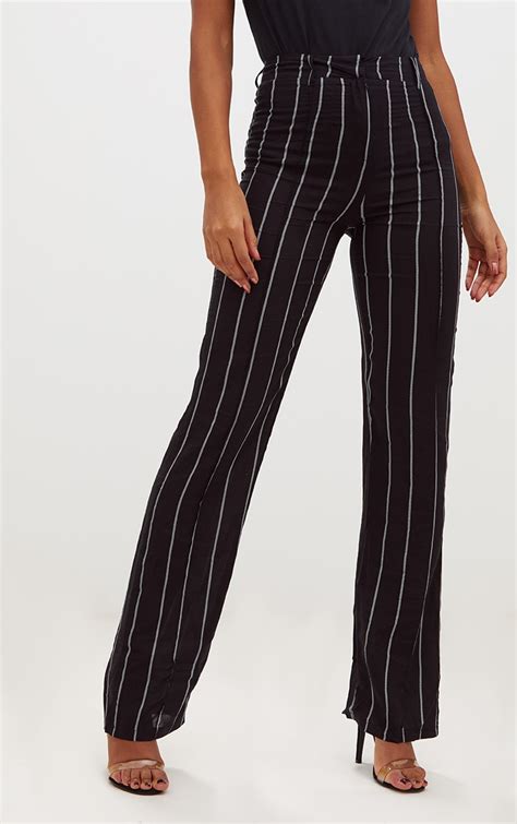 Black Pinstripe High Waisted Wide Leg Trousers Prettylittlething