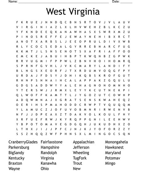 Similar To West Virginia Counties Word Search Wordmint