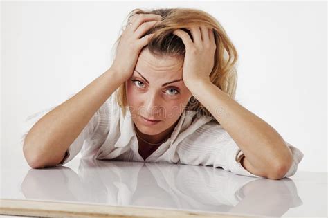 Tired Woman With Hands On Face Stock Image Image Of Unhappy Worried