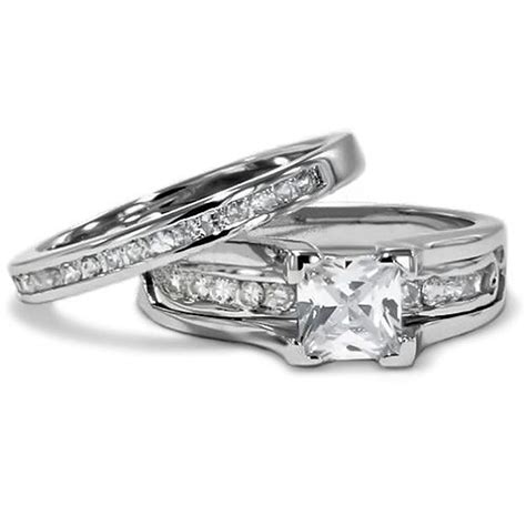 Womens Stainless Steel 124 Ct Princess Cut Cz Wedding Ring Set Size 5