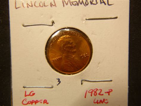 1982 P Lincoln Memorial Cent Small Cents Copper Large Date For