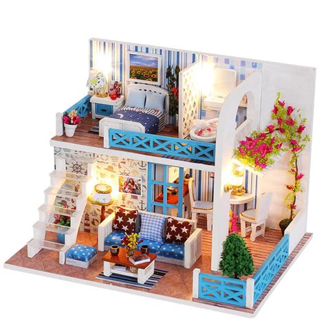 Led Light Dollhouse Miniature Diy Dollhouse Kit Wooden Doll House Model