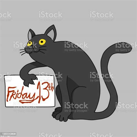 Black Cat Friday 13th Cartoon Vector Illustration Stock Illustration