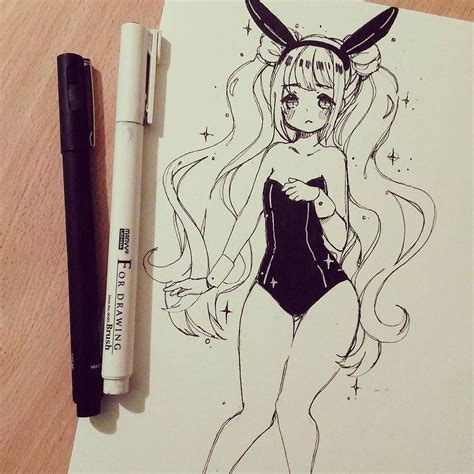 Manga Dessin Fille Sexy Costume Lapin Cheveux Long Noir Et Blanc Pinkmintkay Idées
