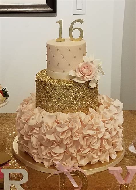 Sweet 16 Blush And Gold Birthday Cake Amy Beck Cake Design Chicago Il Amybeckcakedesign