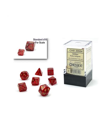 Chessex Mini 7 Dice Polyhedral Set Glitter Ruby Redgold