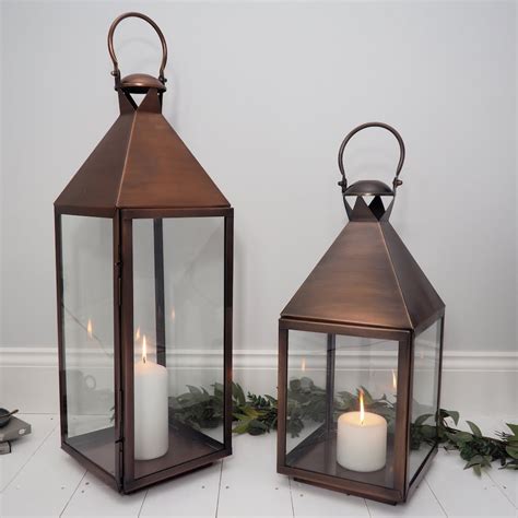 Antique Copper Candle Lantern Tall Zaza Homes