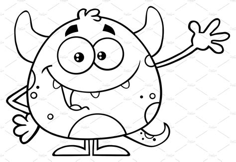 Pin the clipart you like. Black And White Happy Monster ~ Illustrations ~ Creative ...