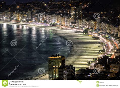 Copacabana Beach At Night In Rio De Janeiro Stock Image Image Of