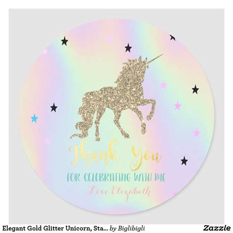 Elegant Gold Glitter Unicorn Starsholographic Classic Round Sticker