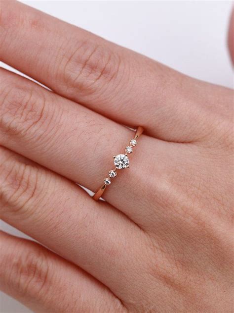 Natural Diamond Engagement Ring Simple Yellow Gold Ring Round Etsy
