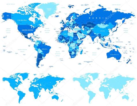Blue World Map Borders Countries And Cities Illustration — Stock