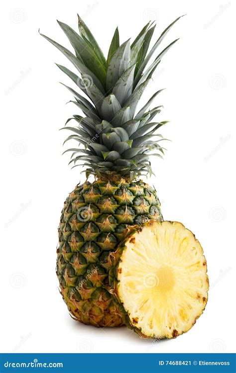 Whole Pineapple Isolated Standing On White Stock Image Image Of