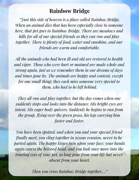 With the fruits of the spirit, god's gift from above, then i saw jesus with my little baby, so full of love. Original Rainbow Bridge Poem Printable Version for Free ...