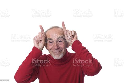 Funny Old Man Making Devil Horns Stock Photo Download Image Now