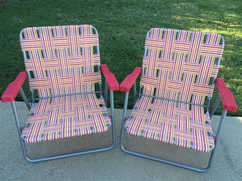 It also has two useful pockets. Set of 2 Vintage Webbed Aluminum Folding Chairs Short Low ...