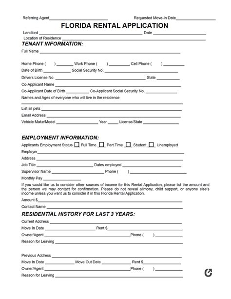 Florida Rental Application Template Rental Application Florida