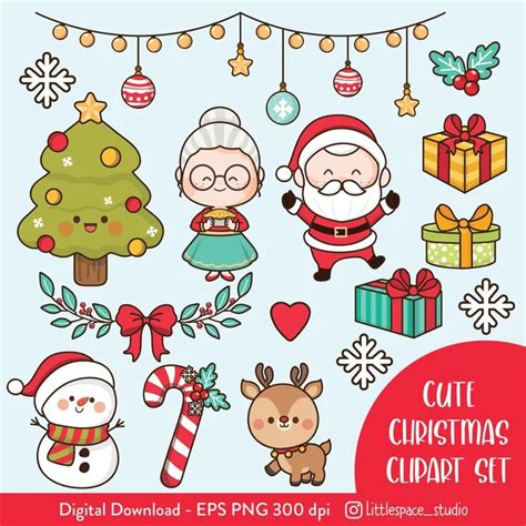 Cute Christmas Clipart Christmas Clipart Santa Clipart Etsy