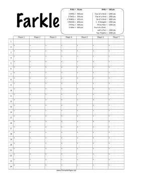 Download printable farkle score cards free in pdf, 1 pages, 27 kb. Printable Farkle Score Sheet