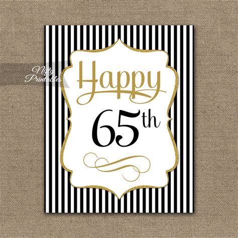 65th Birthday Sign Black Gold Nifty Printables