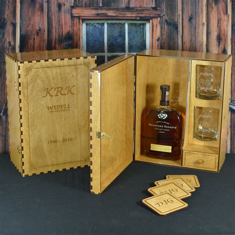 Personalized Liquor Spirits Box T Set With 2 Custom Etched Glasses And 4 Coasters