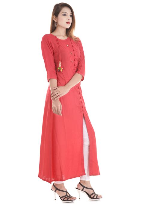 indian designer embellished red plain kurti kurta for woman and girls viku2650 vihaan impex in