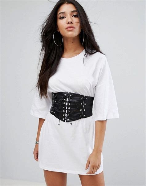 Glamorous T Shirt Dress With Corset Waist With Images Corset Outfit