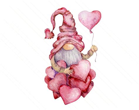 watercolor gnome with heart valentines gnome png sublimation etsy