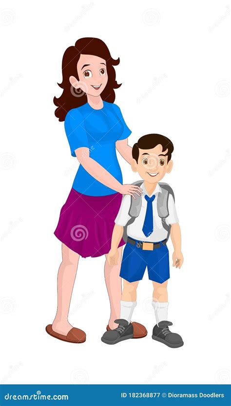 Mother Guides Learning At Home Vector Cartoon Illustration