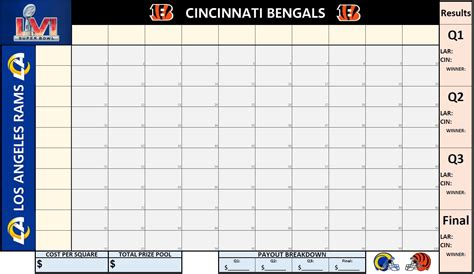 Free Printable 2022 Super Bowl Squares Template Sheet Rams Vs Bengals