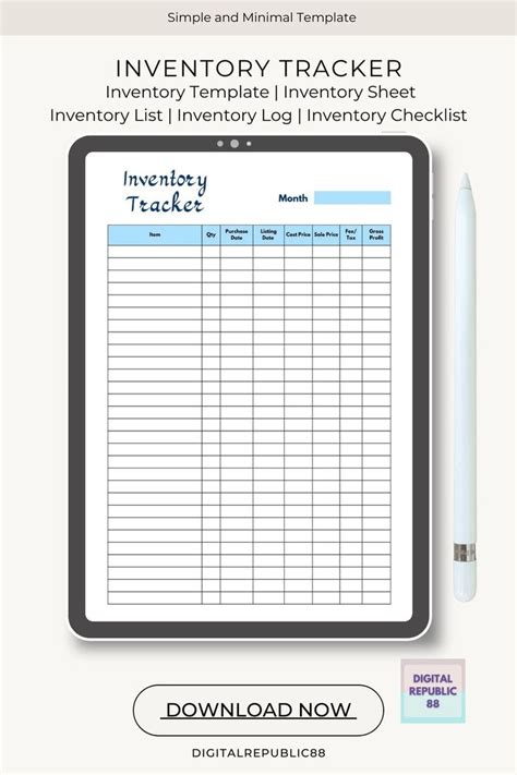 Inventory Tracker Printable Inventory Sheet Inventory List