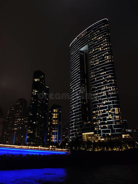 Colorful City Lights At Night Time In Dubai Marina United Arab