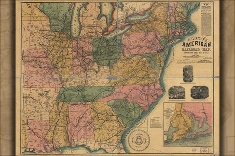 24x36 Gallery Poster Civil War Railroad Map Of United States 1861